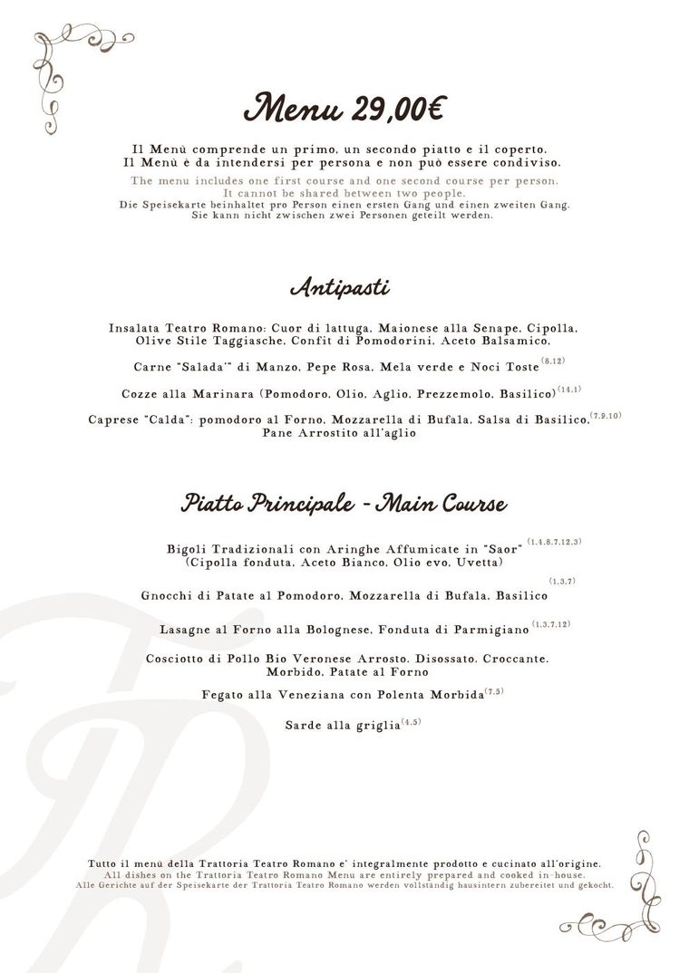 Menükarte Trattoria Teatro Romano — Seite 2