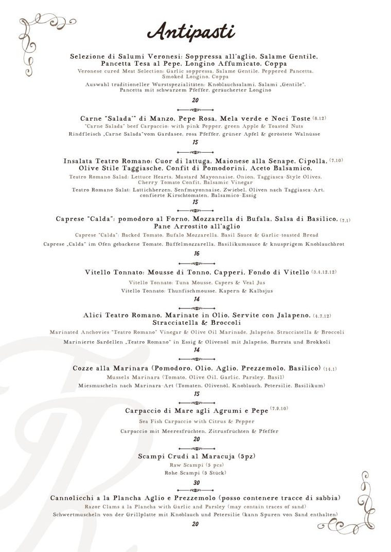 Menükarte Trattoria Teatro Romano — Seite 3